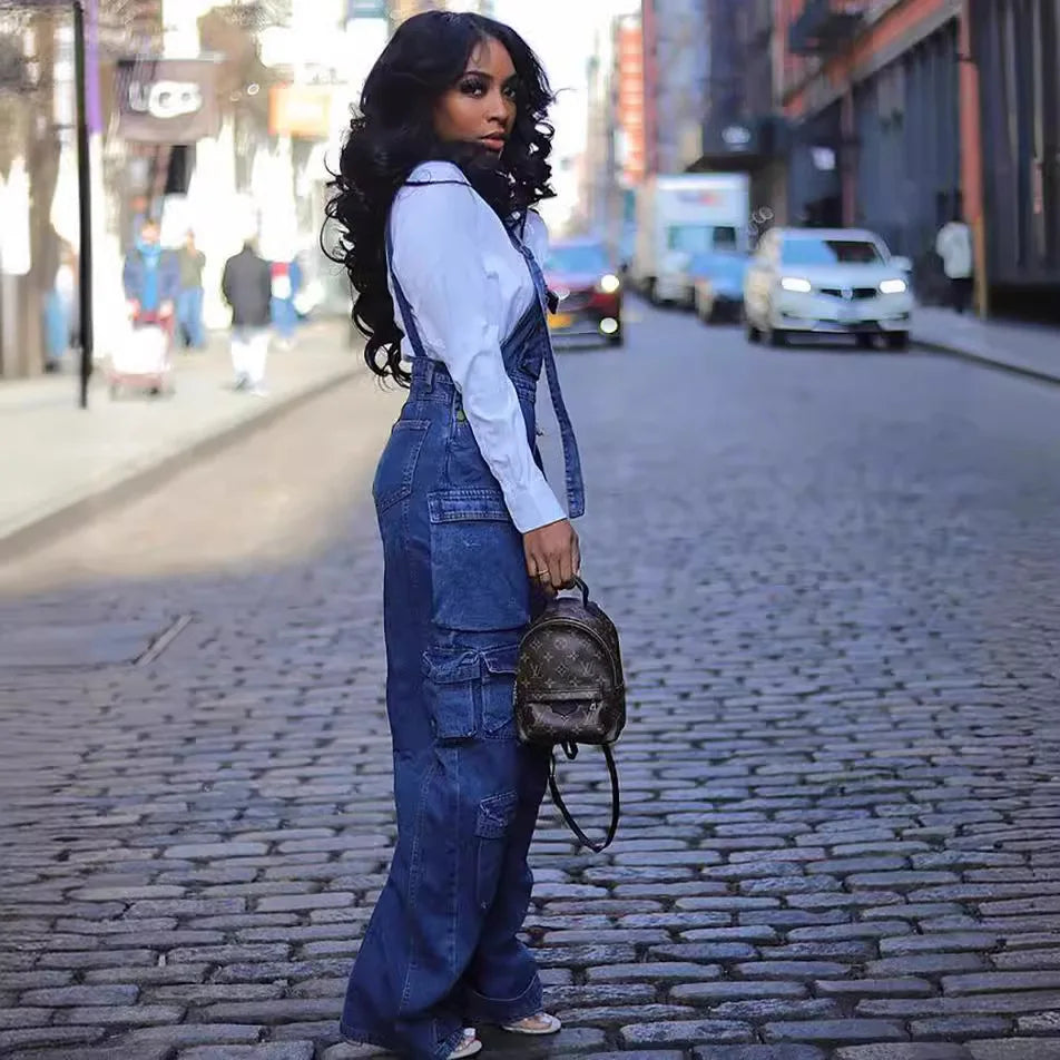 FZ Women's Loose Vintage Preppy Style Overalls Streetwear Chic Jumpsuit - FZwear