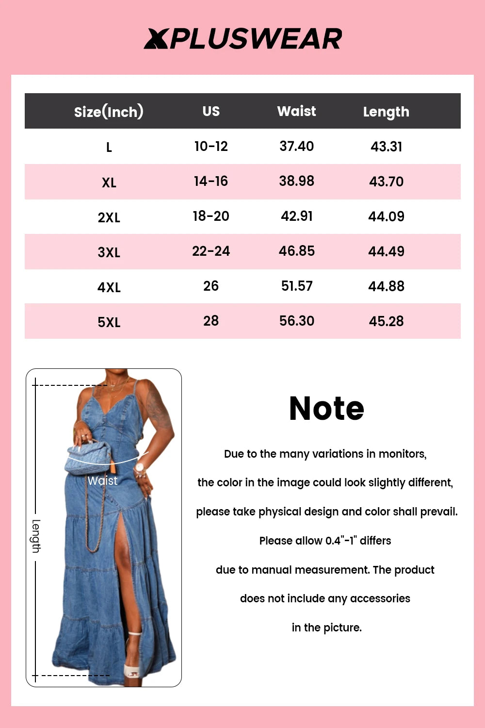 FZ Women's Plus Size V Neck Split Button Maxi Denim Dress
