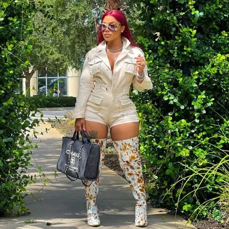 FZ Women's Fashion Multi Pockets Slim Denim Shorts Jumpsuits - FZwear