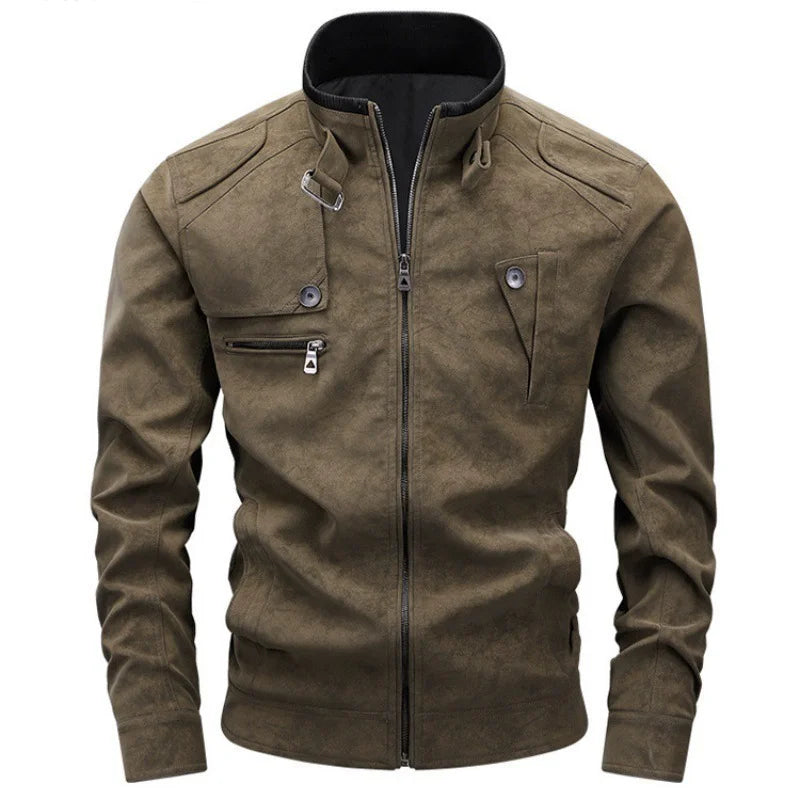 FZ Men's Vintage Stand Collar Zipper Streetwear Jacket