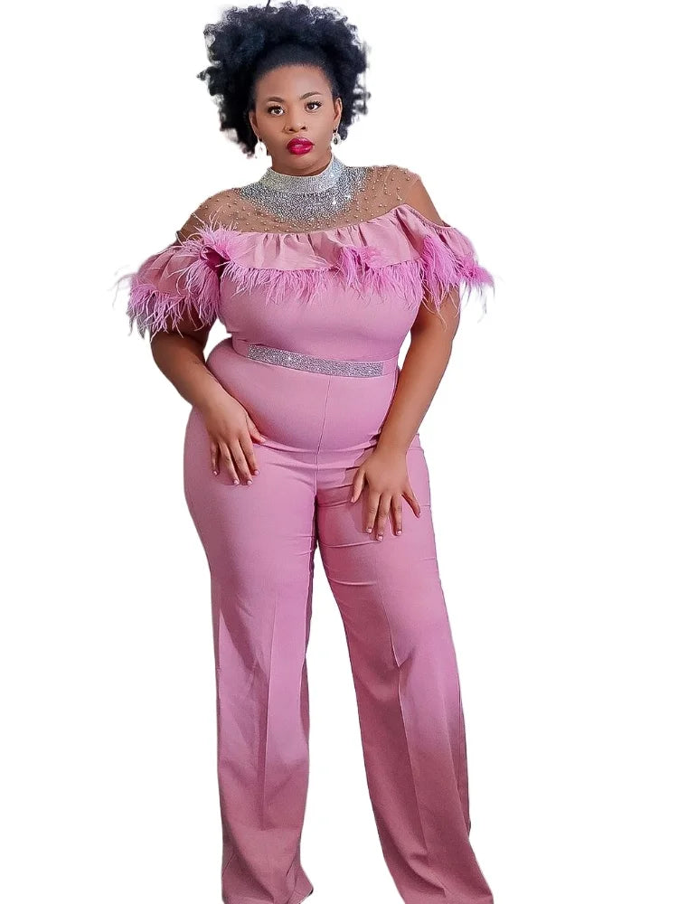 FZ Women's High Neck Sequined Slim Fit One Piece Jumpsuit