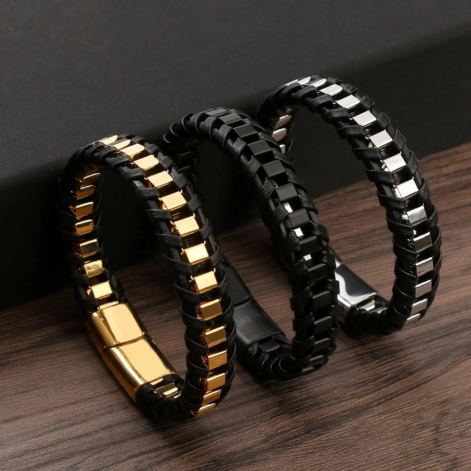 FZ Stainless Steel Genuine Leather Combination 3 Colors Bracelet - FZwear