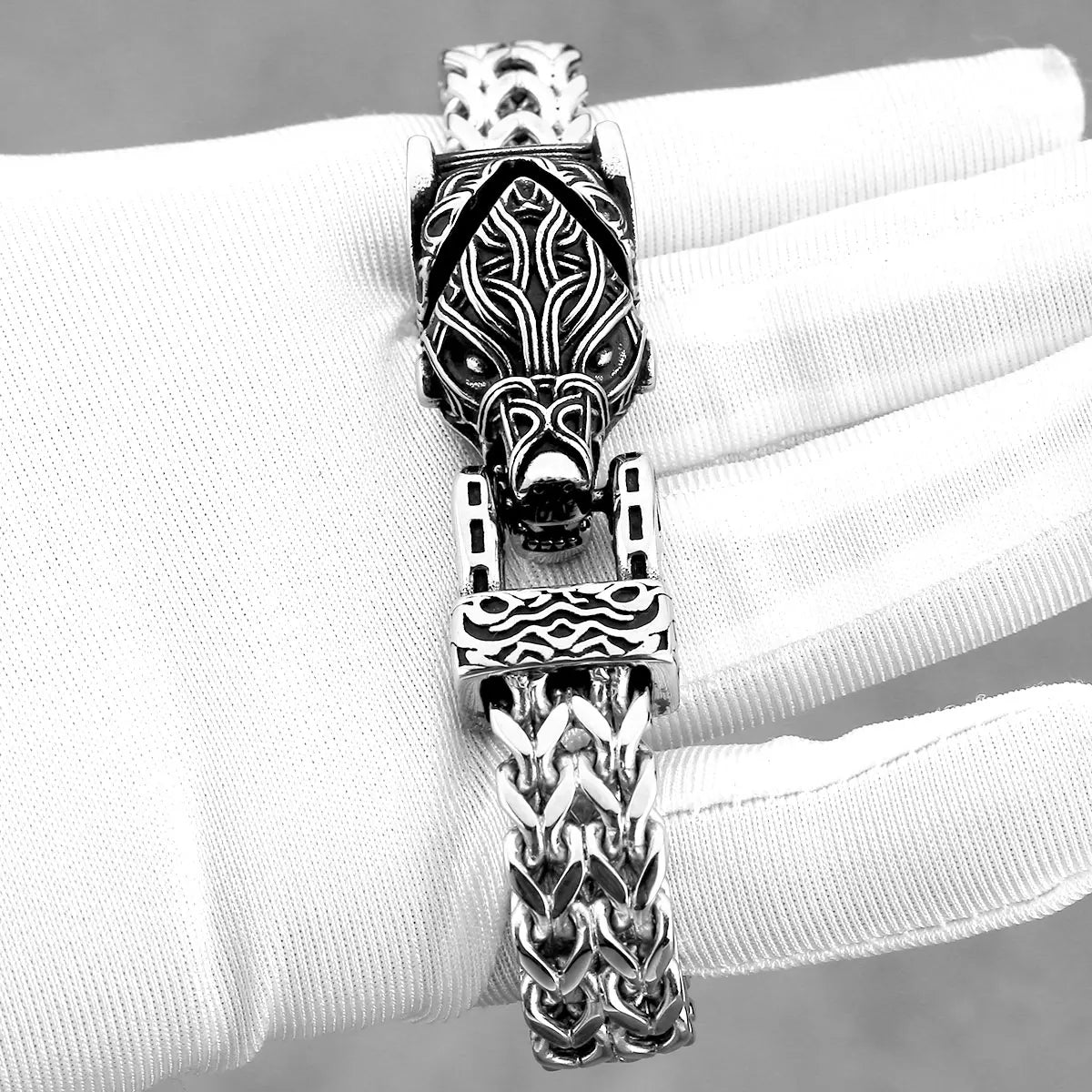 FZ Viking Wolf Head Punk Stainless Steel Chain Bracelet - FZwear