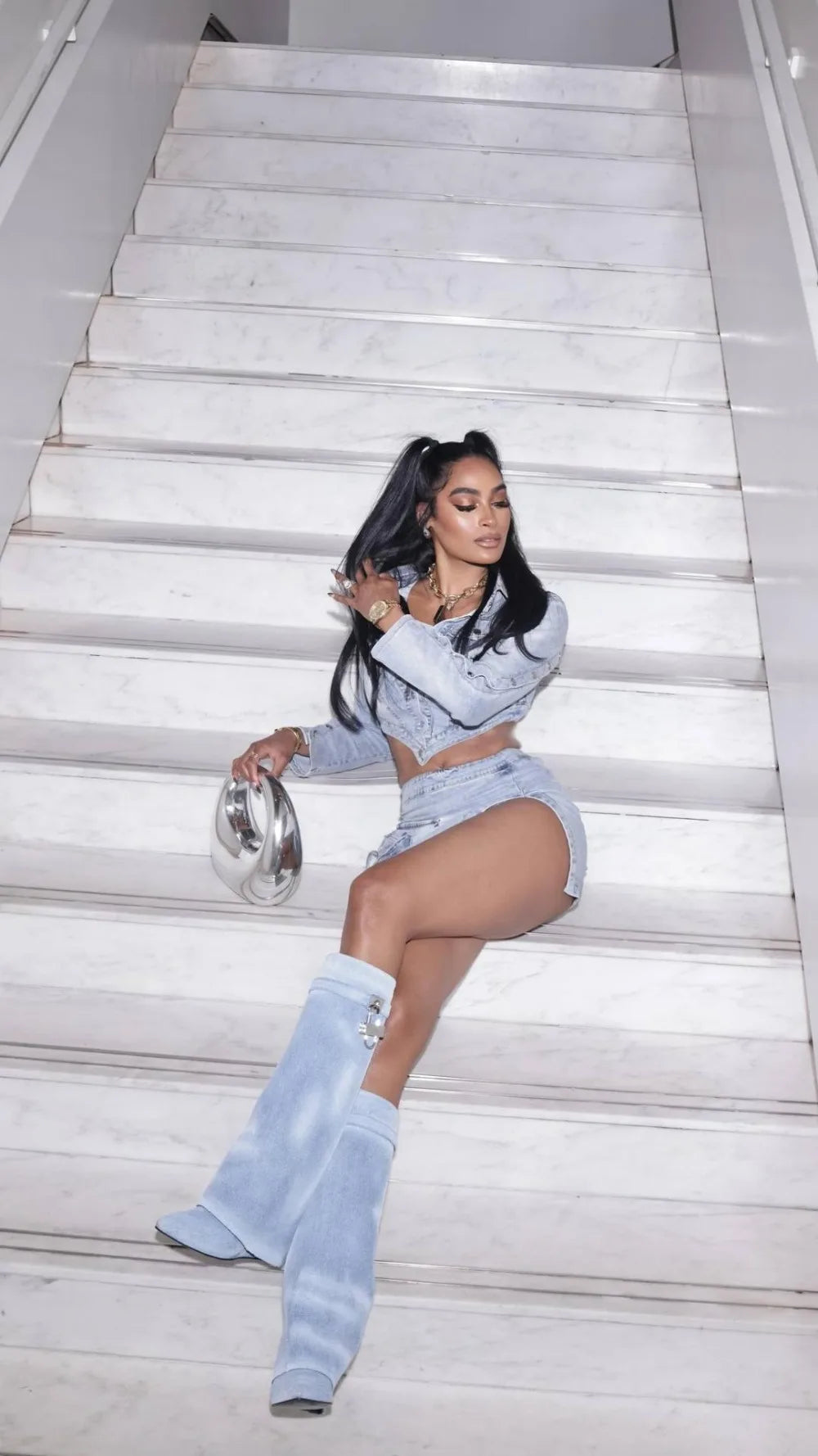 FZ Women's Denim Irregular Mini Slit Skirt Suit - FZwear