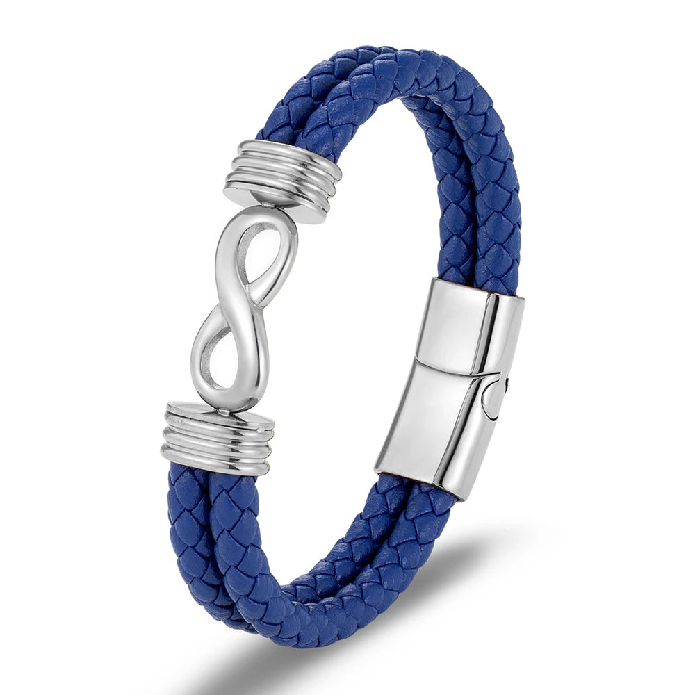 FZ Men's Infinity Number 8 Leather Cuff Bracelet