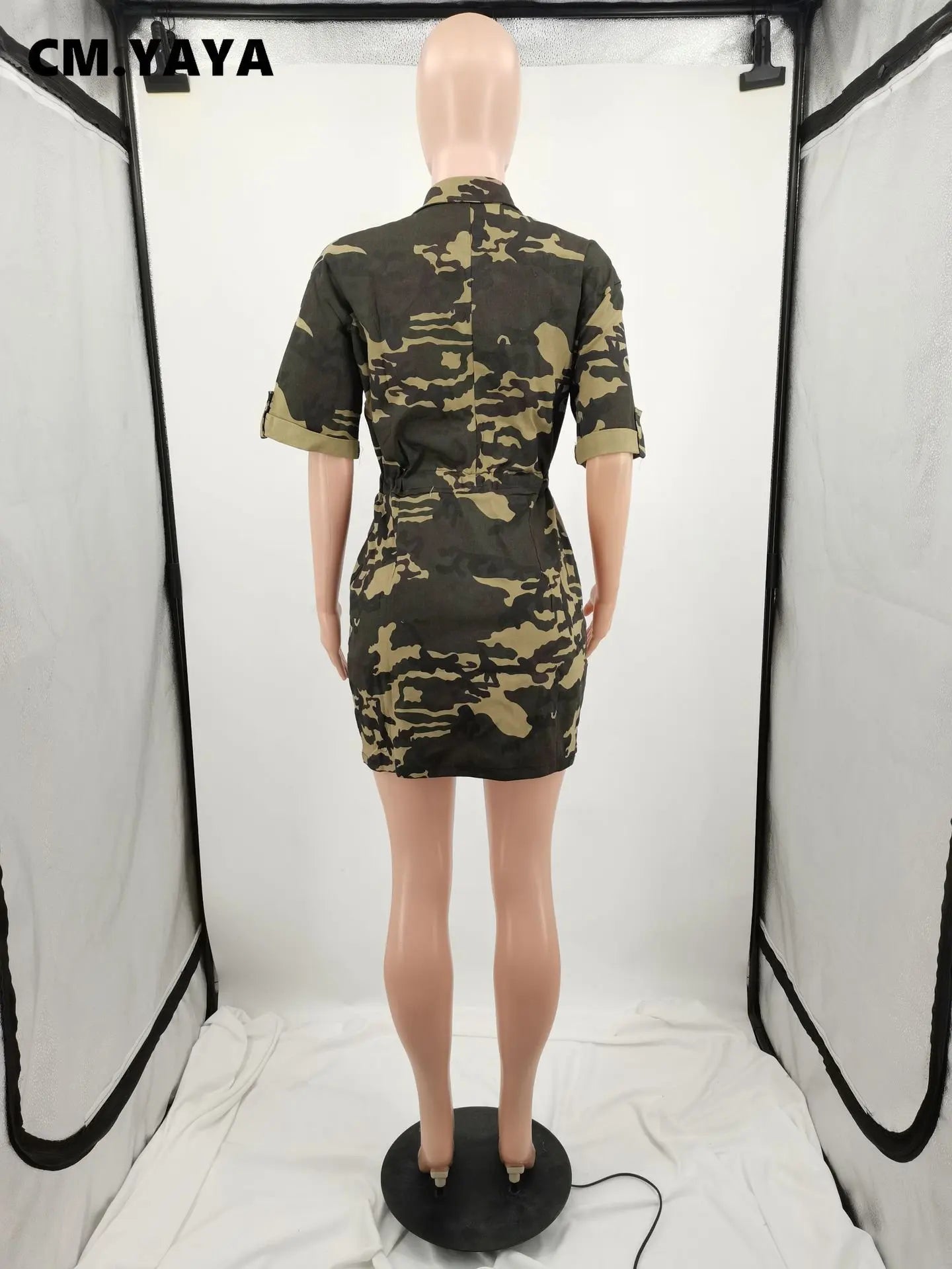 FZ Women's Camouflage Zipper Sly Short Sleeve Safari Style Denim Dress DSers