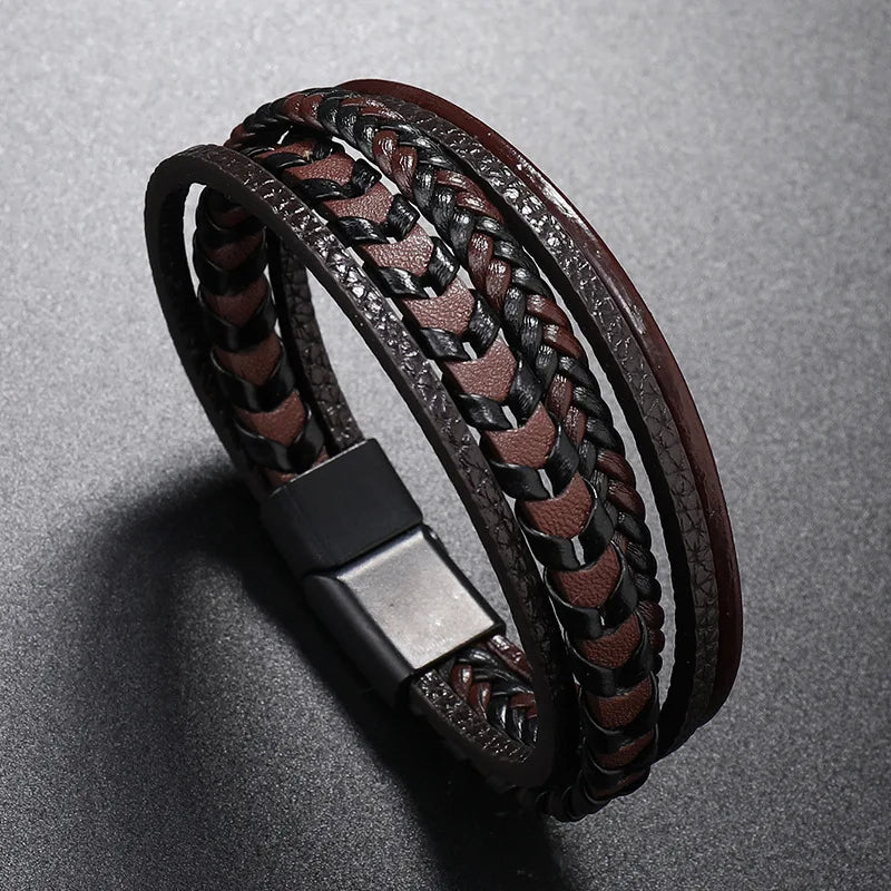 FZ Multi-layer Leather Rope Woven Leather Titanium Steel Magnetic Buckle Bracelet - FZwear