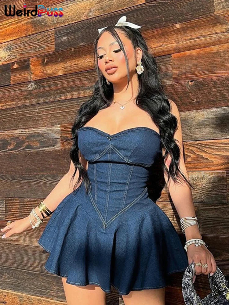 FZ Women's Strapless Sexy Skinny Hipster Imitation Denim Dress DSers