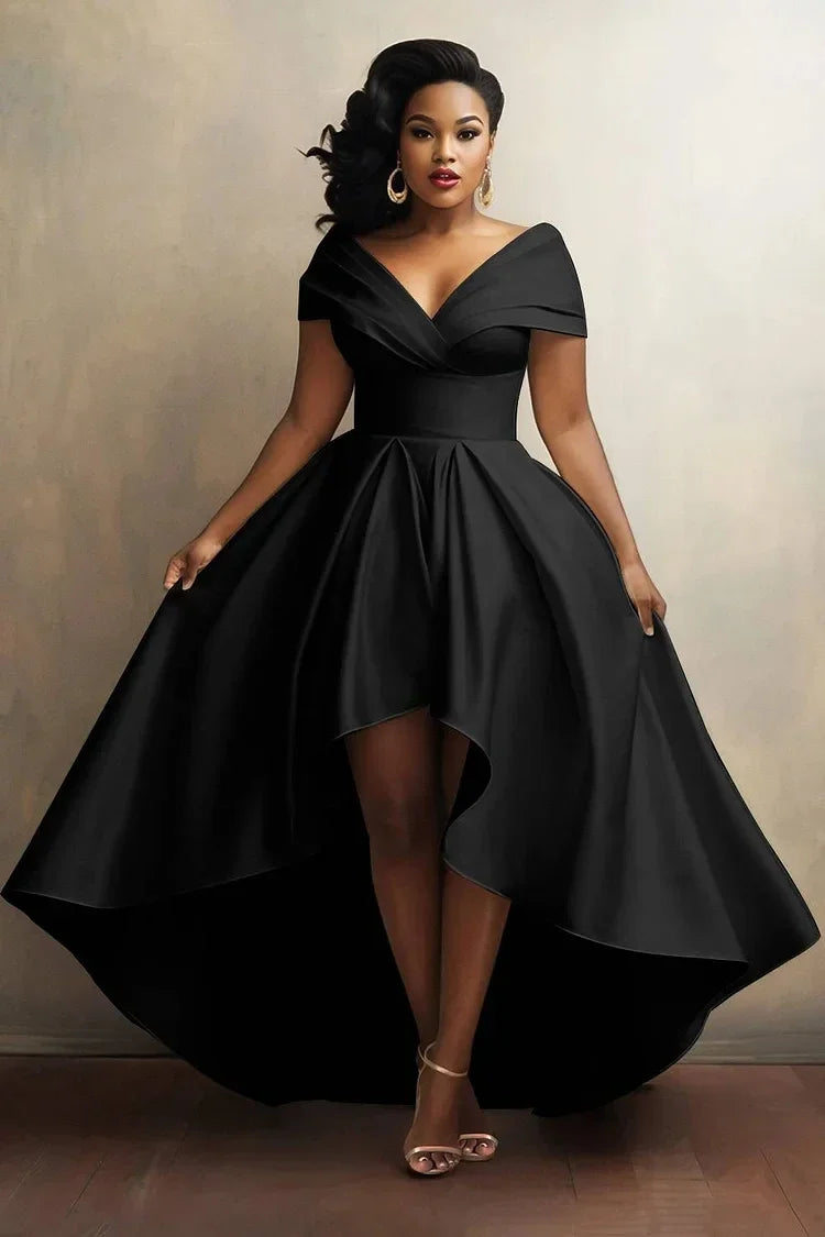 FZ Women's Plus Size Sexy High Low Hem Satin Maxi Evening Dress