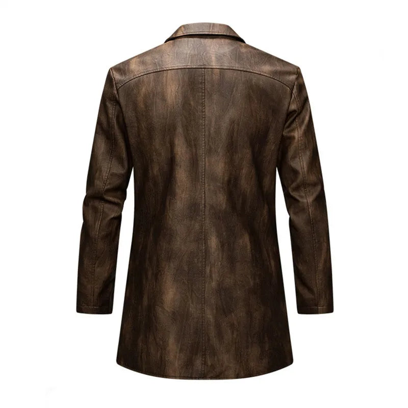 FZ Men's Vintage PU Leather Turn Down Collar Blazer Jacket