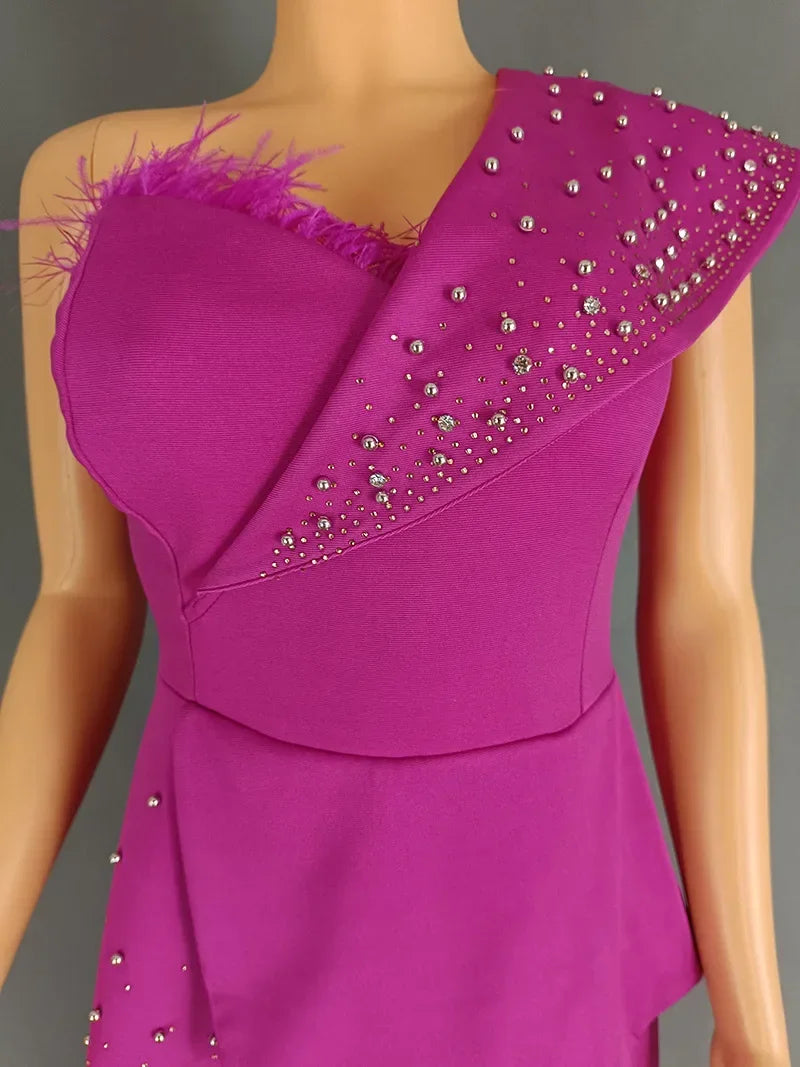 FZ Women's One Shoulder Feather Diamond Peplum One Piece Jumpsuit