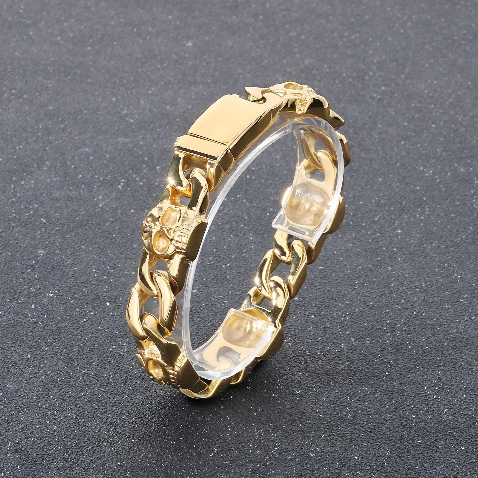 FZ Single Row Cracked Skull Head Stainless Steel Bracelet