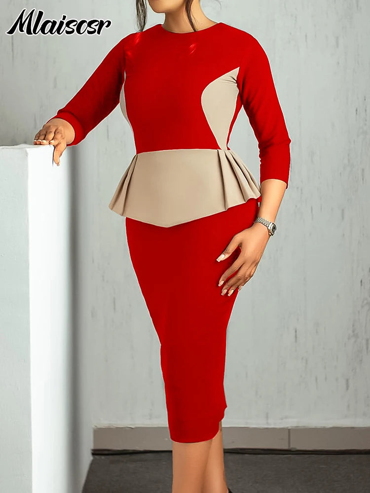 FZ Women's Patchwork Mid O Neck High Waist Ruffles Cocktail Evening Dress