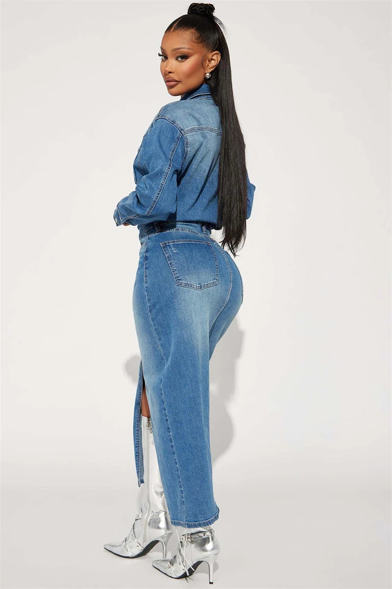 FZ Women's Vintage Y2K Maxi Long Denim Dress DSers