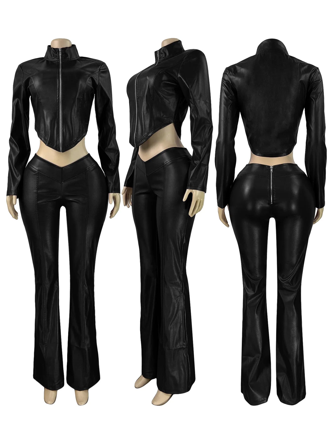 FZ Women's Y2K Streetwear Leather 2 Piece Pant Suit
