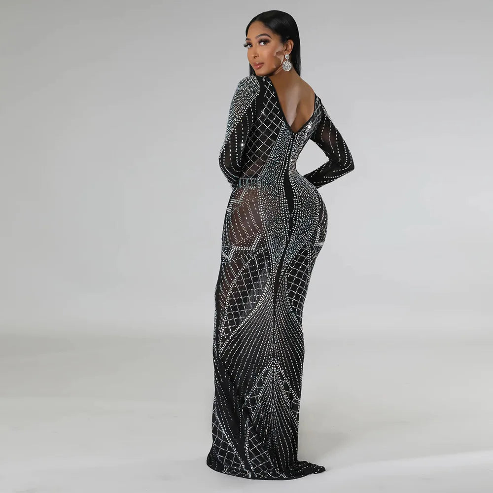 FZ Women's V-Neck Full Sleeve Deep Evening Maxi Dress - FZwear