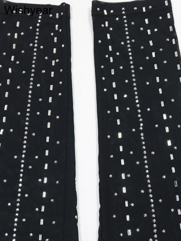 FZ Women's Sleeveless Mesh See Through Rhinestone Jumpsuit