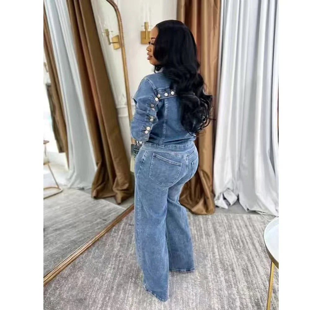 FZ Women's Y2K Streetwear 2 Piece Denim Pant Suit