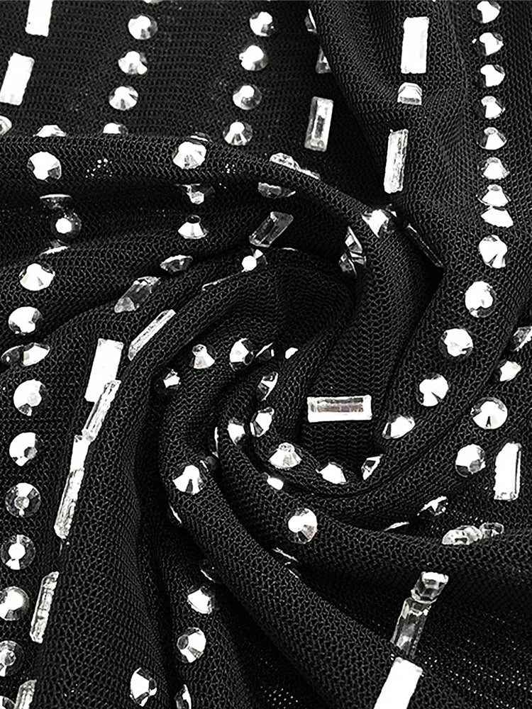 FZ Women's Sexy Crystal Two Piece Mesh Long Skirt Suit - FZwear