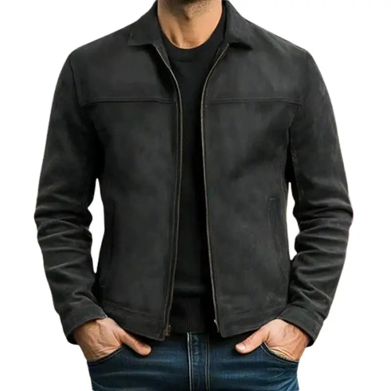 FZ Men's Zippers Turn Down Collar Moto Biker Faux Leather Jacket