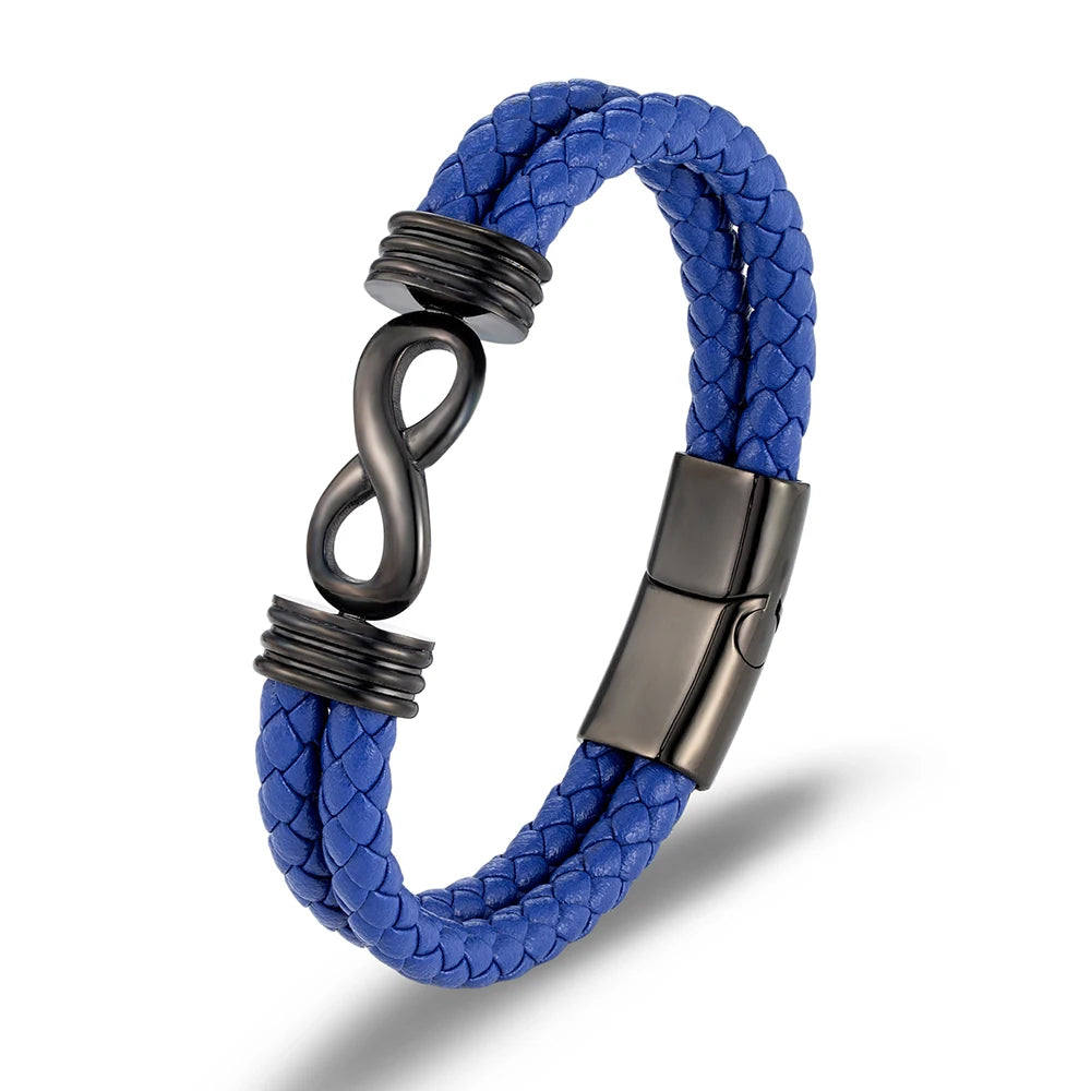 FZ Men's Infinity Number 8 Leather Cuff Bracelet
