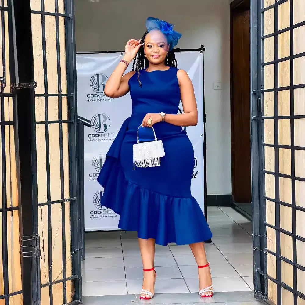 FZ Women's Edge Wrapped Pencil Mid Length African Evening Dress