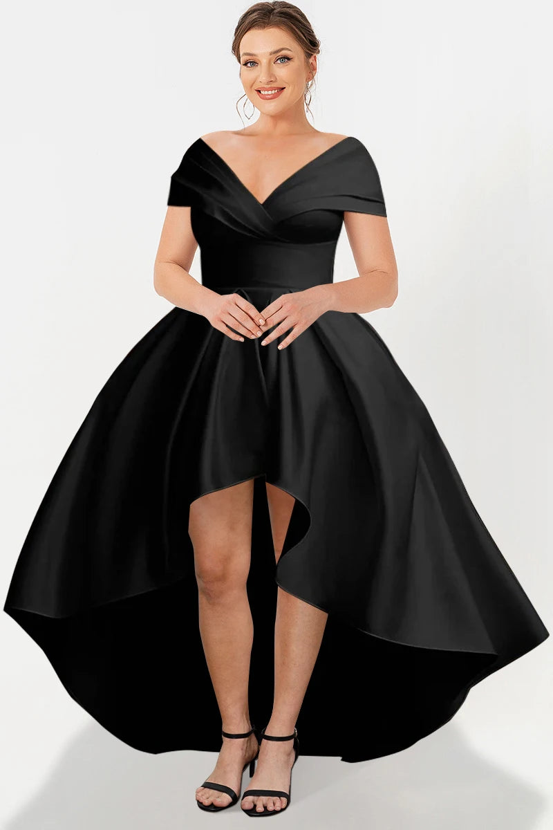 FZ Women's Plus Size Sexy High Low Hem Satin Maxi Evening Dress