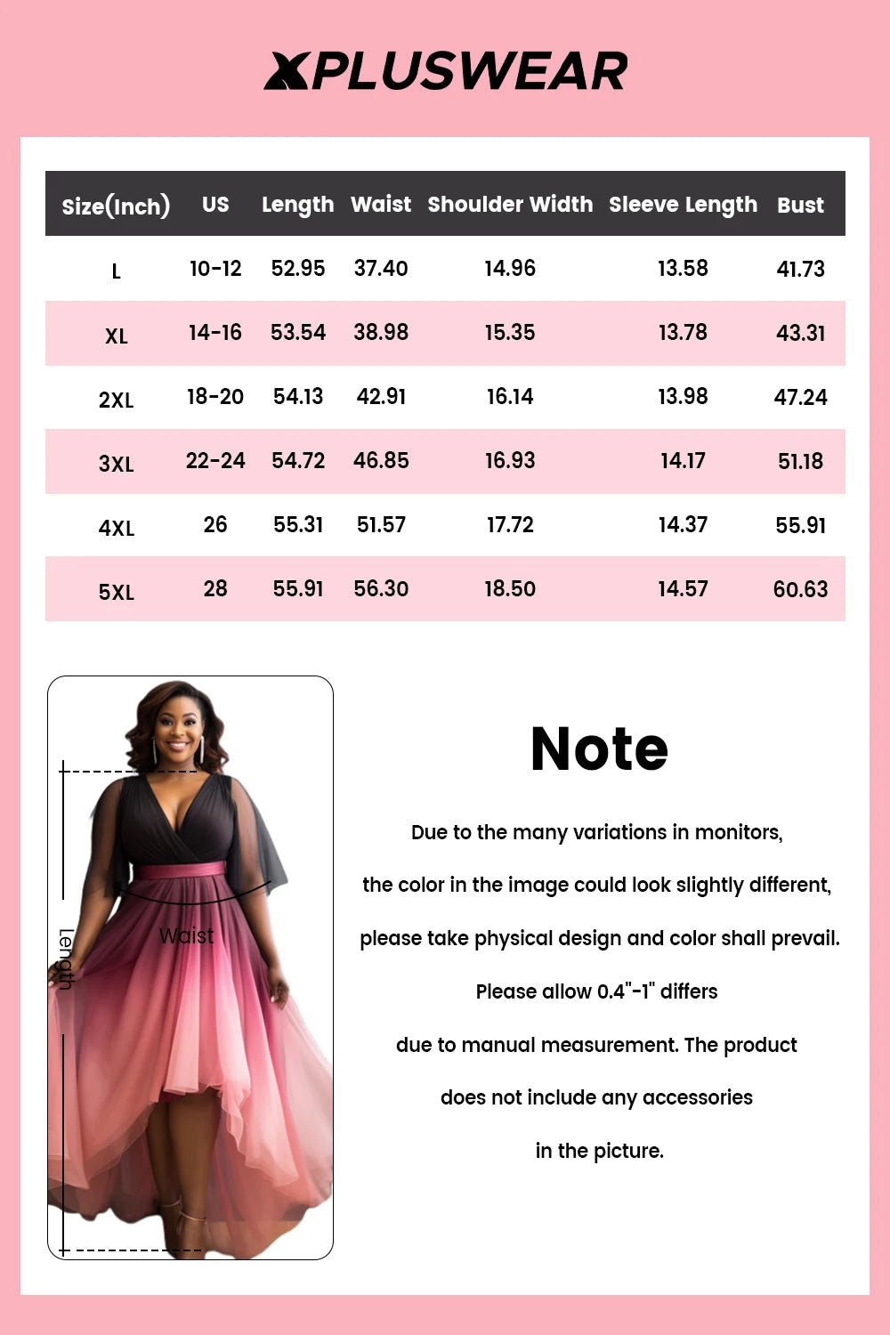 FZ Women's Plus Size Gradient V Neck Short Sleeve Asymmetric Hem Chiffon Midi Dress