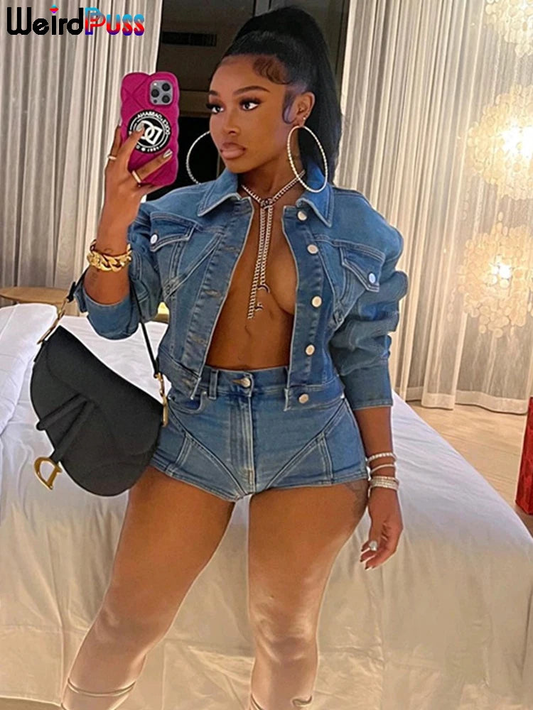 FZ Women's Denim 2 Piece Vintage Shorts Suits - FZwear