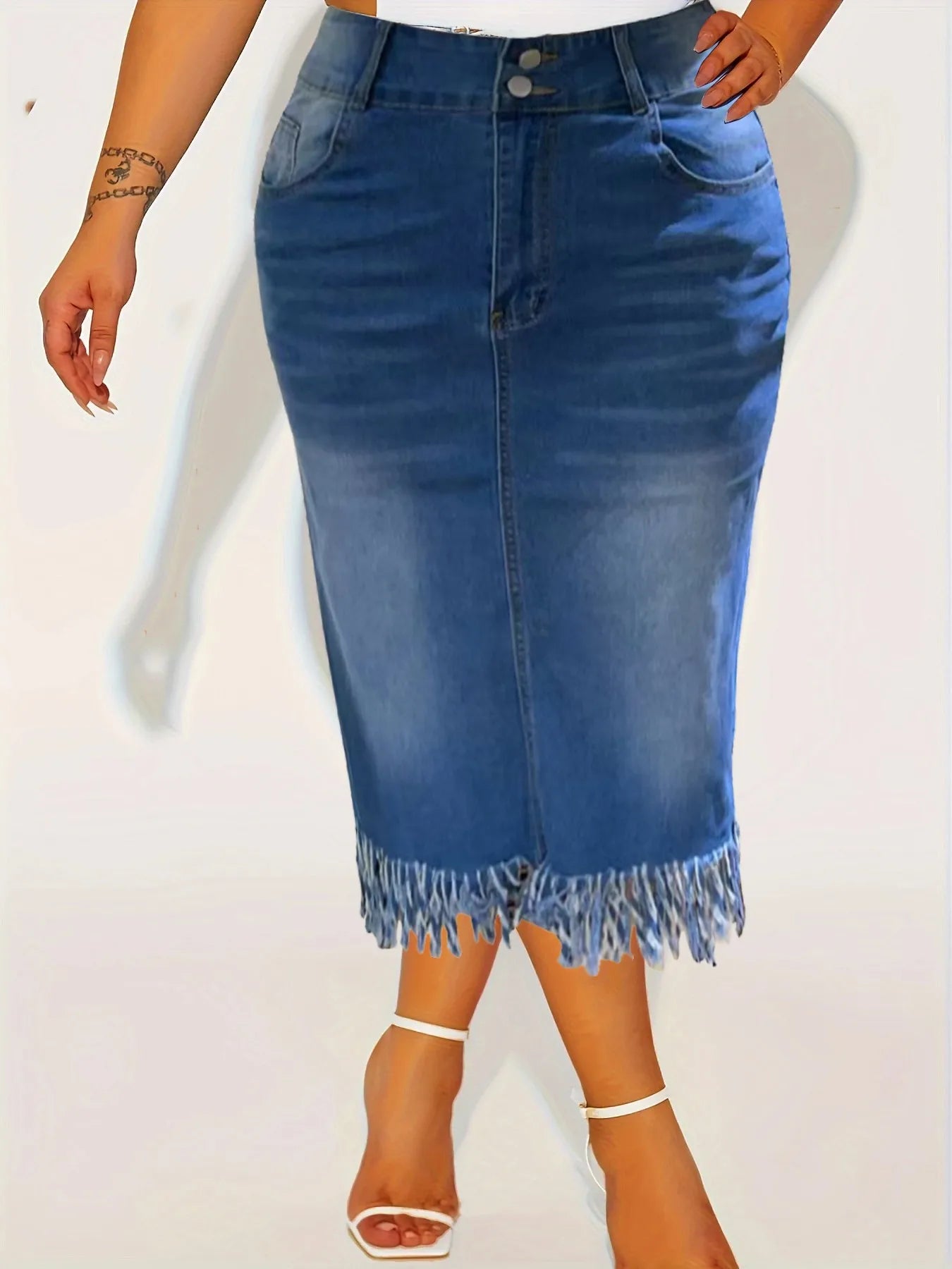 FZ Women's Plus Size Stretch Tassel Hip Denim Skirt DSers