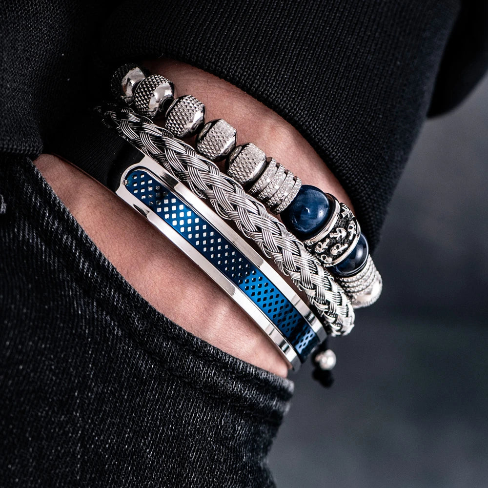 FZ 3pcs Set Stainless Steel Handmade Rope Assorted Bracelet - FZwear