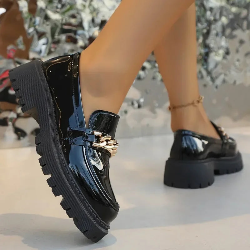 FZ Women’s Small Leather Classic Chain Design Platform Shoes