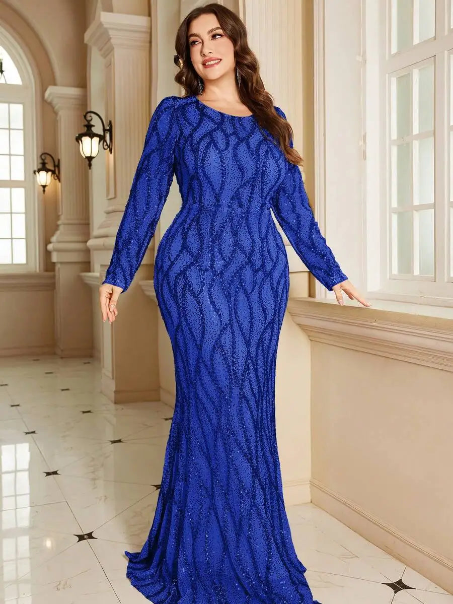 FZ Women's Plus Size Sequin Mermaid Maxi Evening Dress
