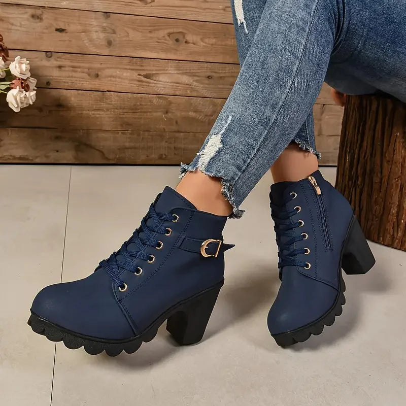 FZ Women's Lace-up High Heels Anti-slip Ankle Boots