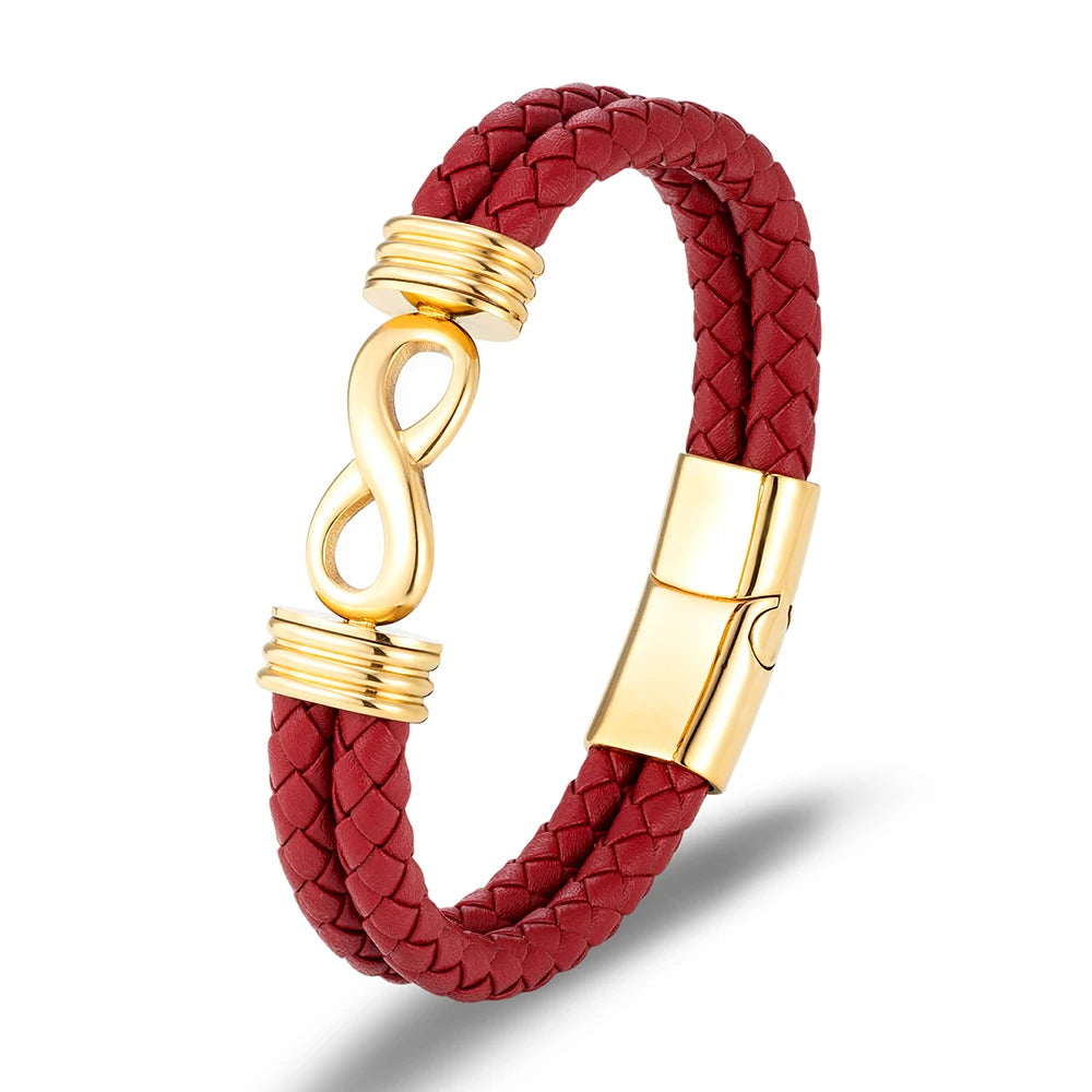 FZ Men's Infinity Number 8 Leather Cuff Bracelet
