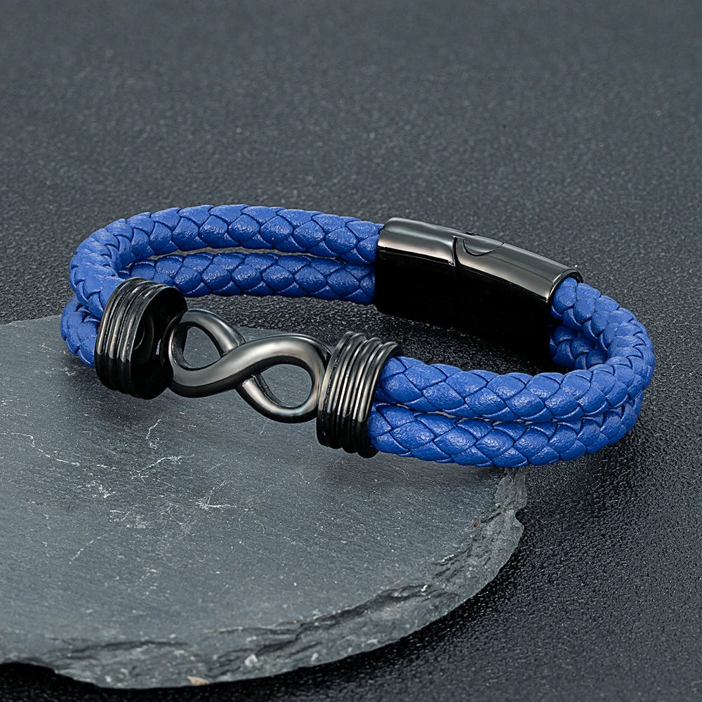 FZ Men's Infinity Number 8 Leather Cuff Bracelet