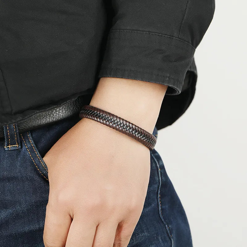 FZ Retro Button Braided Classic Genuine Leather Bracelet - FZwear