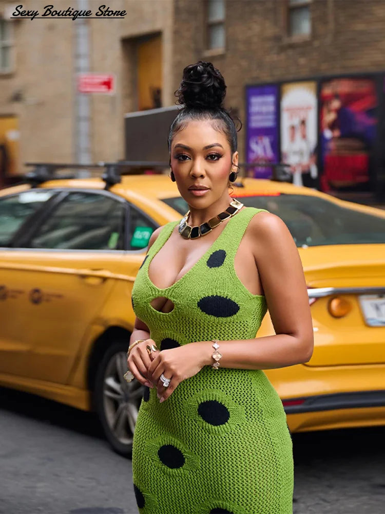 FZ Women's Sexy Knitted Hollow Out Maxi Dress