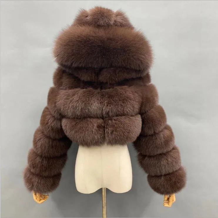 FZ Women's Faux Fur Thick Warm Hooded Open Stitch Short Coat Jacket