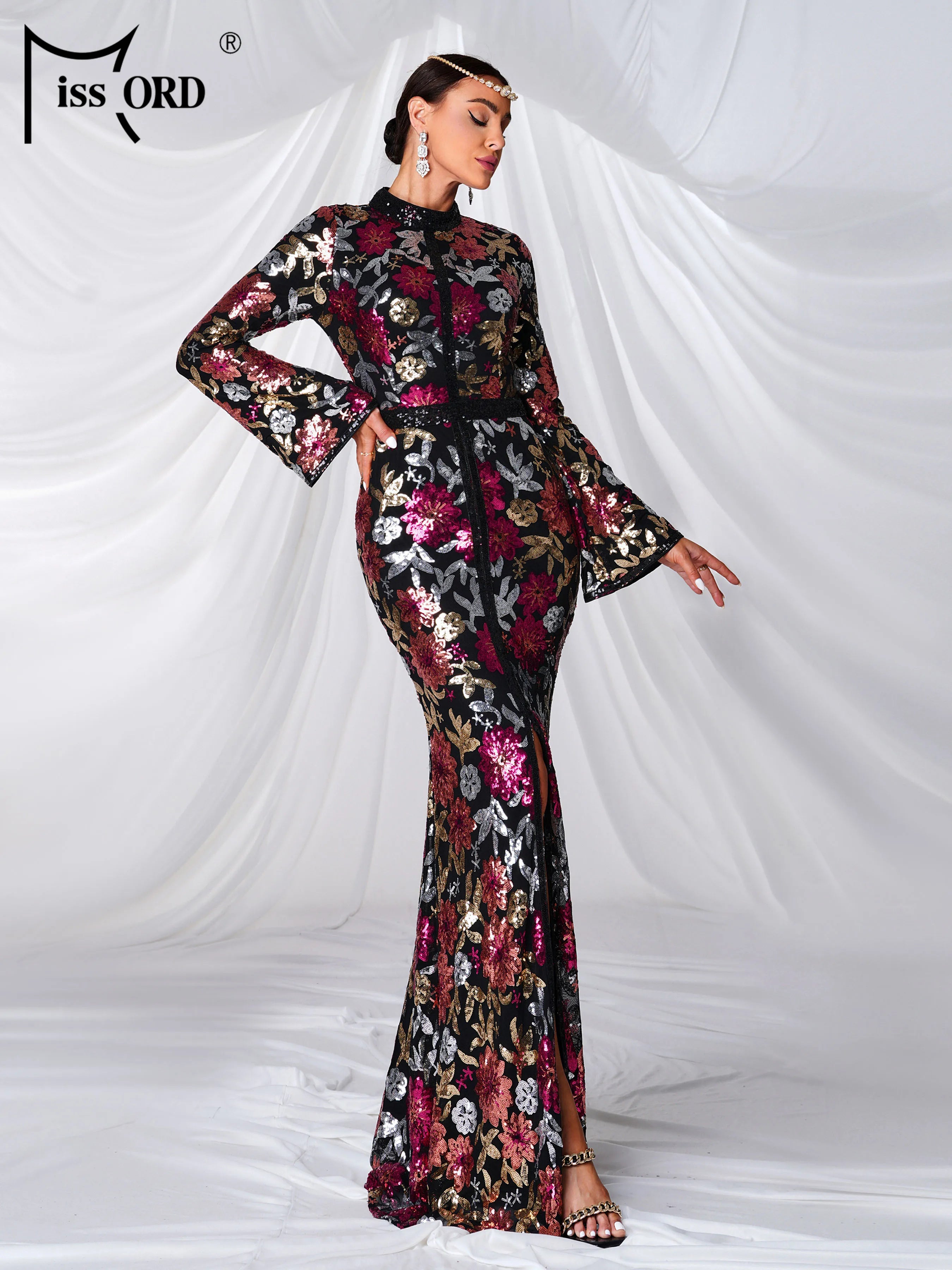 FZ Women's High Neck Long Sleeved Middle Eastern Evening Dress