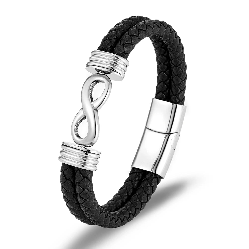 FZ Men's Infinity Number 8 Leather Cuff Bracelet