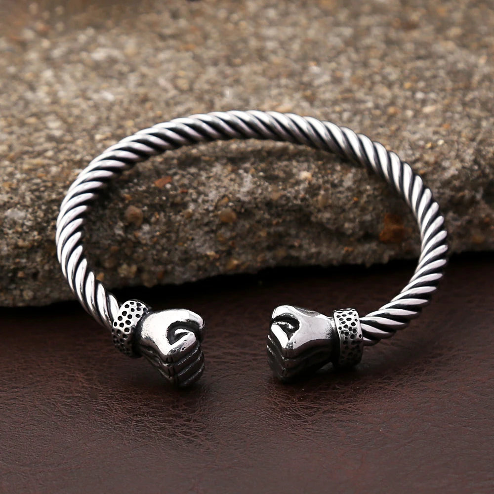 FZ Punk Biker Vintage Cuff Steel Power Fist Stainless Steel Bracelet