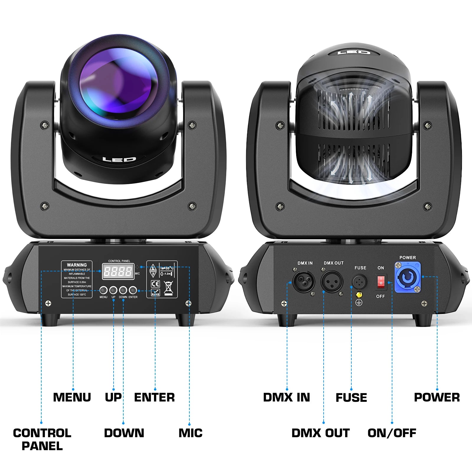 FZ 2PCS/Set 100W Moving Head Beam Gobo Dazzling Effect DMX LED Stage Lighting
