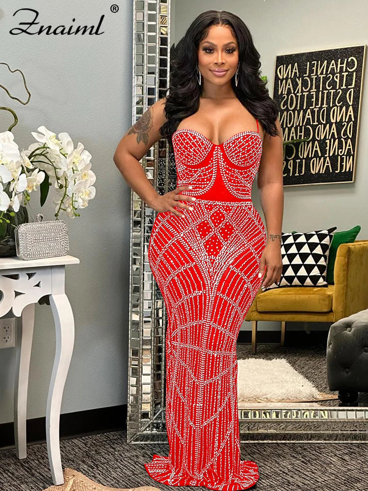 FZ Women's Mesh Bodycon Spaghetti Strap Maxi Evening Dress