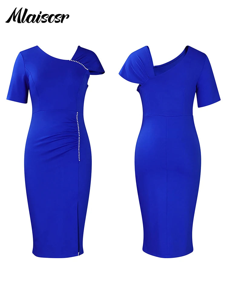 FZ Women's Short Sleeve Beading African Midi Dress