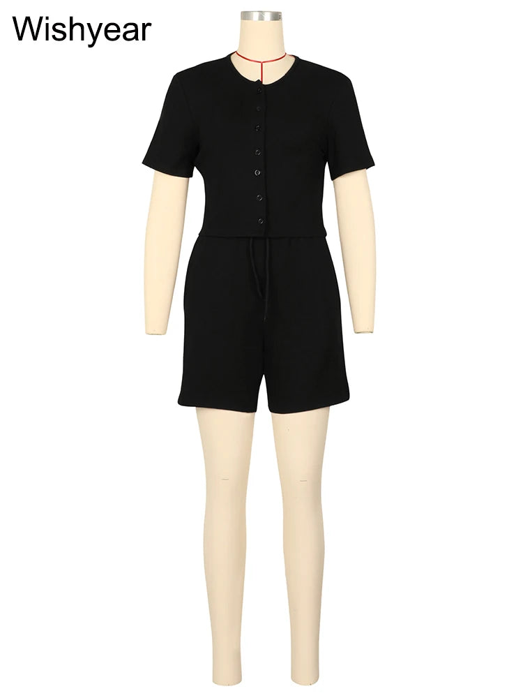 FZ Women's Casual Two Piece Short Sleeve Rib Hot Shorts Suit