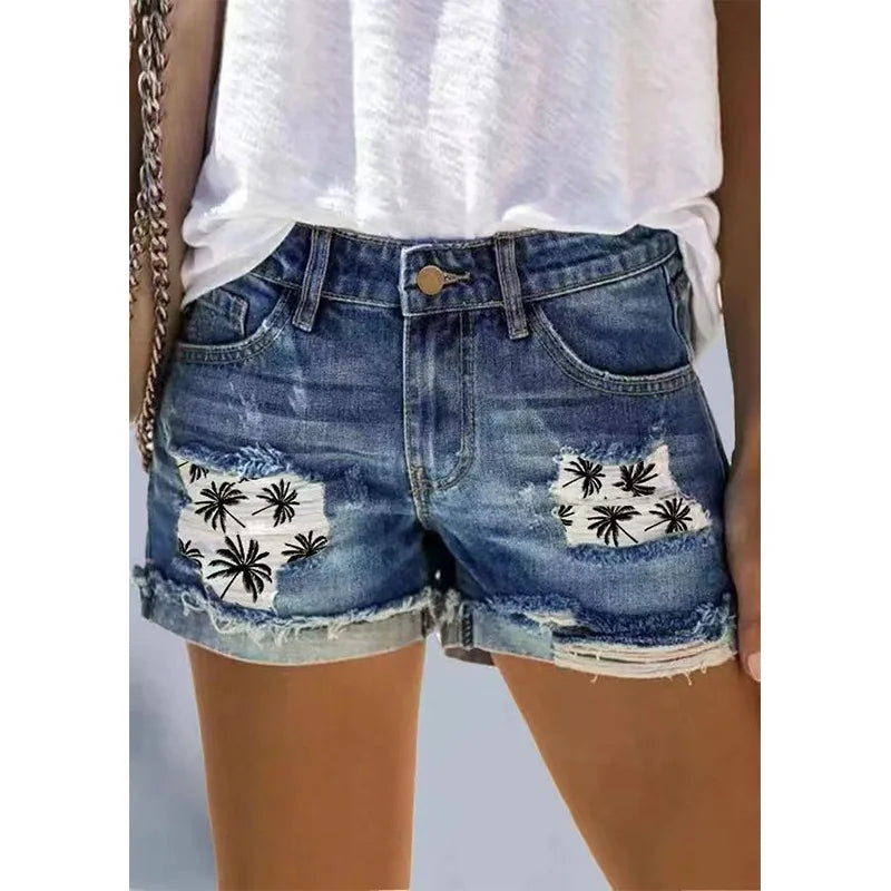 FZ Women's Ripped Hight Waist Casual Tassel Tight Stitch Street Denim Shorts - FZwear