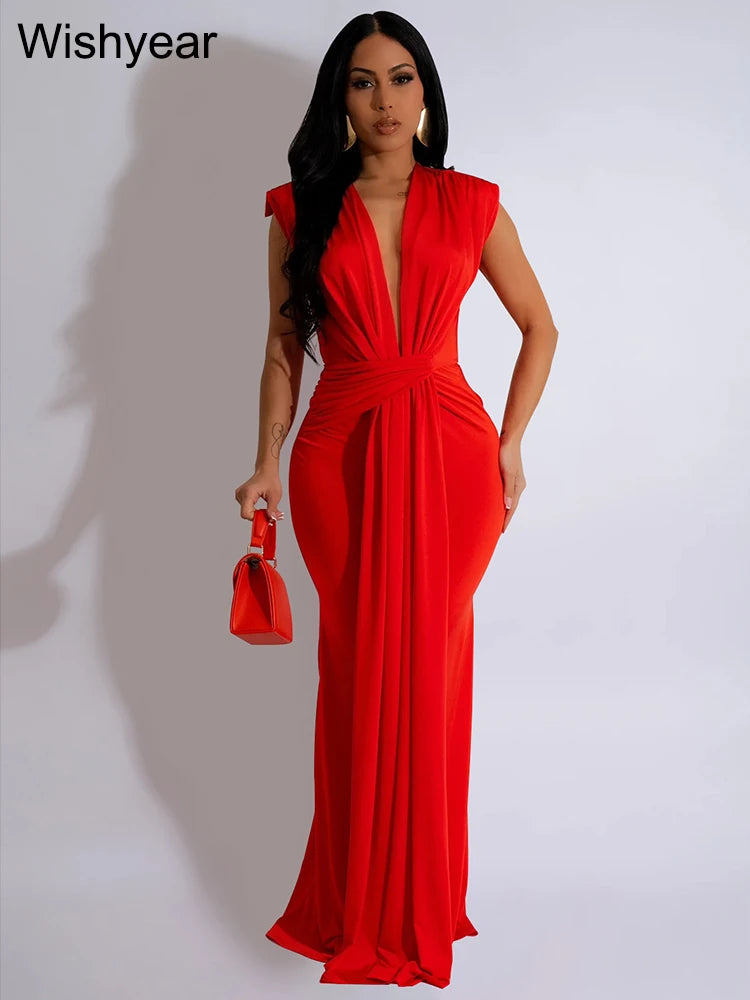 FZ Women‘s Elegant Deep V-neck Maxi Sexy Evening Dress - FZwear