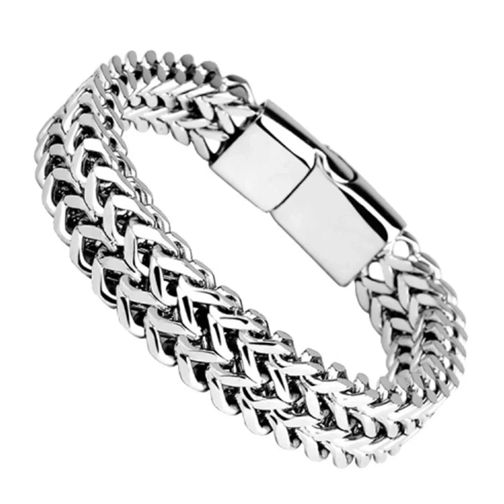 FZ Braided Double Row Fish Scale Alloy Magnetic Buckle Stainless Steel Bracelet