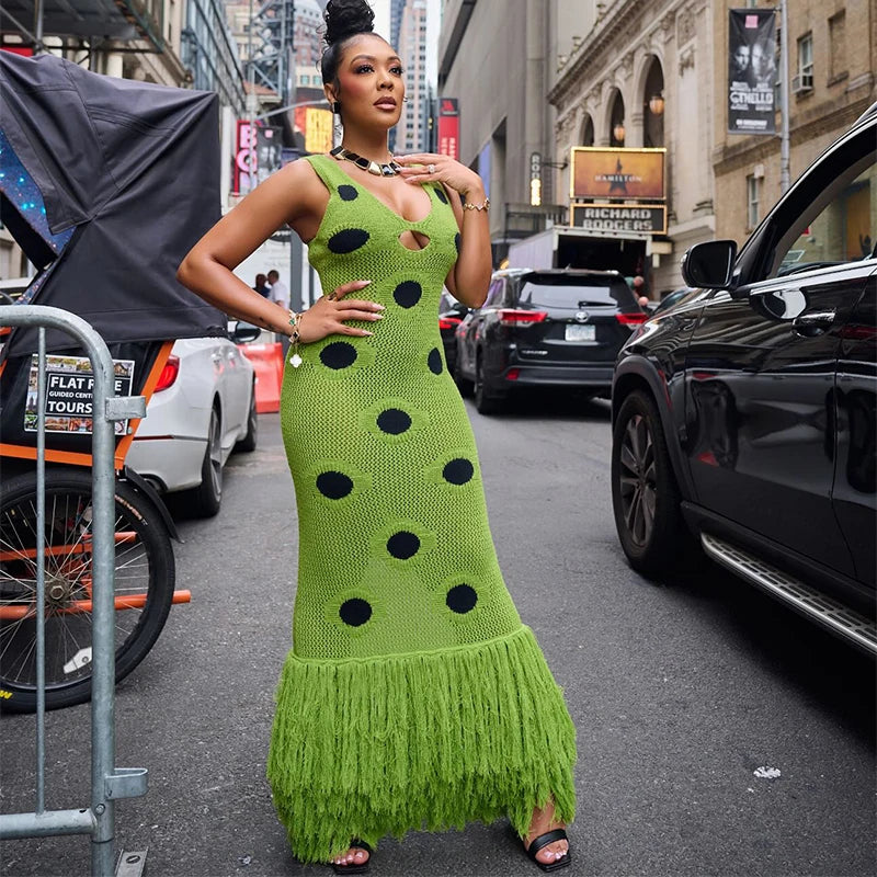 FZ Women's Sexy Knitted Hollow Out Maxi Dress